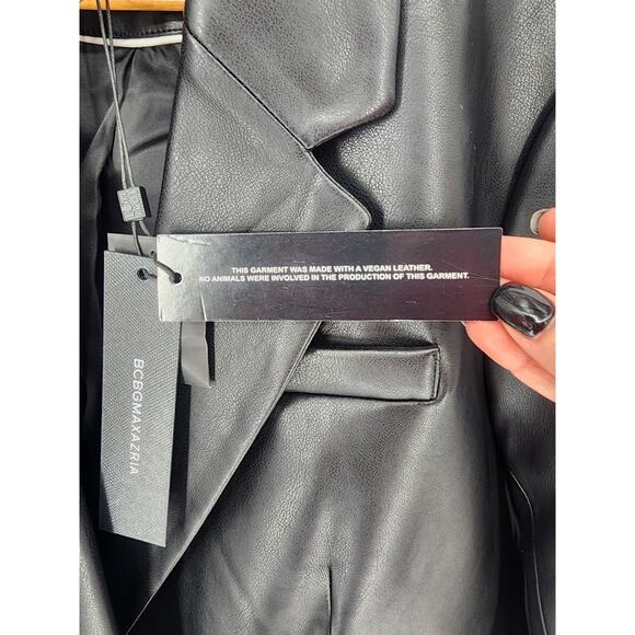 BCBGMAXAZRIA Black Vegan Leather Blazer Women's Size Large - Picture 7 of 14